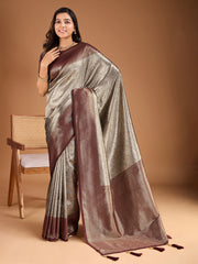 Floral Zari Woven Design Tassels Saree with Blouse Piece