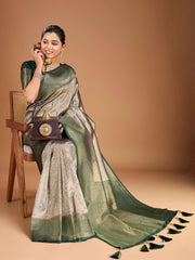 Floral Zari Woven Design Tassels Saree with Blouse Piece