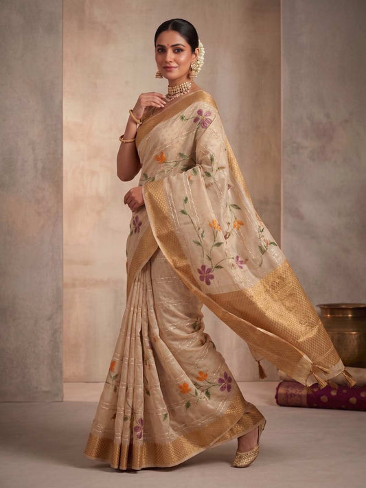 Floral Zari Organza Saree