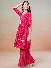 Magenta Girls Printed Regular Kurta with Sharara