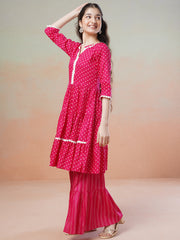 Magenta Girls Printed Regular Kurta with Sharara