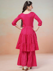 Magenta Girls Printed Regular Kurta with Sharara