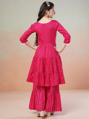 Magenta Girls Printed Regular Kurta with Sharara