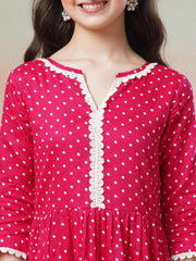 Magenta Girls Printed Regular Kurta with Sharara