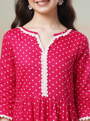 Magenta Girls Printed Regular Kurta with Sharara