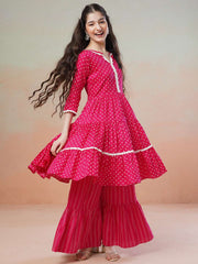 Magenta Girls Printed Regular Kurta with Sharara