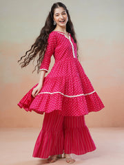 Magenta Girls Printed Regular Kurta with Sharara