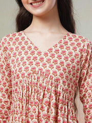 Peach Girls Ethnic Motifs Printed Empire Kurta with Sharara