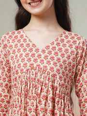 Peach Girls Ethnic Motifs Printed Empire Kurta with Sharara