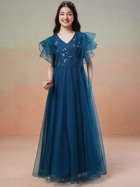 Girls Embellished Fit & Flared Maxi Dresses