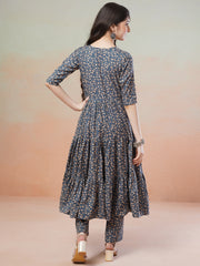 Girls Floral Printed Tiered Anarkali Kurta with Trousers