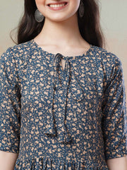 Girls Floral Printed Tiered Anarkali Kurta with Trousers