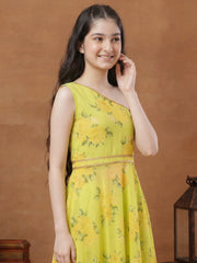 Girls Floral Printed Regular Gotta Patti Kurta with Sharara