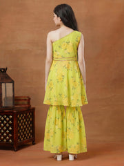 Girls Floral Printed Regular Gotta Patti Kurta with Sharara