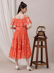 Girls Floral Printed Fit and Flare Ethnic Dress