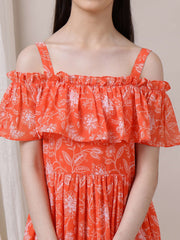 Girls Floral Printed Fit and Flare Ethnic Dress