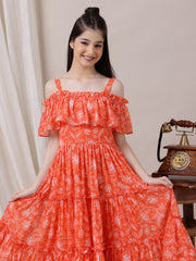 Girls Floral Printed Fit and Flare Ethnic Dress