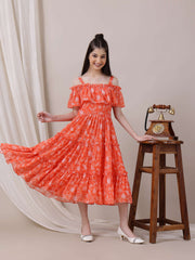 Girls Floral Printed Fit and Flare Ethnic Dress