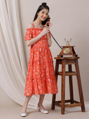 Girls Floral Printed Fit and Flare Ethnic Dress