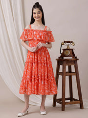 Girls Floral Printed Fit and Flare Ethnic Dress