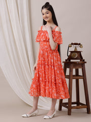 Girls Floral Printed Fit and Flare Ethnic Dress