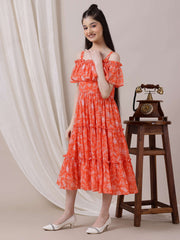Girls Floral Printed Fit and Flare Ethnic Dress