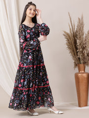 Girls Floral Printed Fit and Flared Ethnic Dresses
