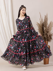 Girls Floral Printed Fit and Flared Ethnic Dresses