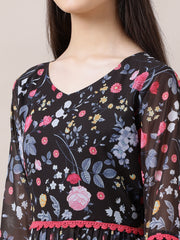 Girls Floral Printed Fit and Flared Ethnic Dresses