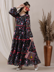 Girls Floral Printed Fit and Flared Ethnic Dresses