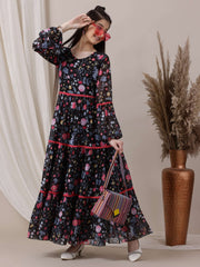 Girls Floral Printed Fit and Flared Ethnic Dresses