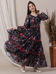 Girls Floral Printed Fit and Flared Ethnic Dresses