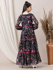 Girls Floral Printed Fit and Flared Ethnic Dresses