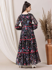 Girls Floral Printed Fit and Flared Ethnic Dresses