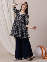 Girls Floral Printed Empire Kurta with Palazzos
