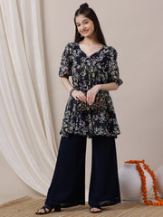 Girls Floral Printed Empire Kurta with Palazzos