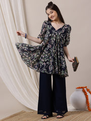 Girls Floral Printed Empire Kurta with Palazzos