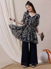 Girls Floral Printed Empire Kurta with Palazzos