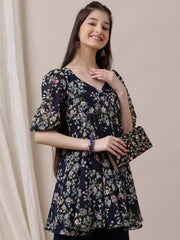 Girls Floral Printed Empire Kurta with Palazzos