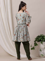 Girls Floral Printed Pleated Kurta with Dhoti Pants