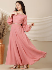 Girls Floral Sequinned Embroidered A-Line Maxi Ethnic Dress