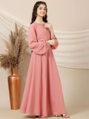 Girls Floral Sequinned Embroidered A-Line Maxi Ethnic Dress