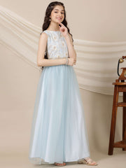 Girls Floral Sequined Embroidered Sleeveless A-line Maxi Ethnic Dresses