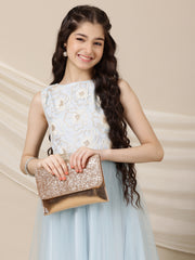 Girls Floral Sequined Embroidered Sleeveless A-line Maxi Ethnic Dresses