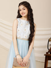 Girls Floral Sequined Embroidered Sleeveless A-line Maxi Ethnic Dresses