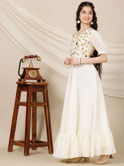 Girls Floral Multi Thread Embroidered A-Line Ethnic Dress