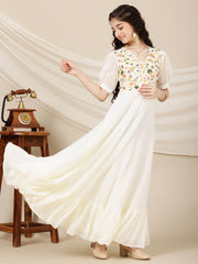 Girls Floral Multi Thread Embroidered A-Line Ethnic Dress