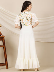 Girls Floral Multi Thread Embroidered A-Line Ethnic Dress