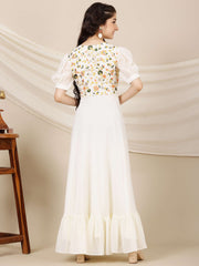 Girls Floral Multi Thread Embroidered A-Line Ethnic Dress