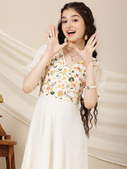 Girls Floral Multi Thread Embroidered A-Line Ethnic Dress